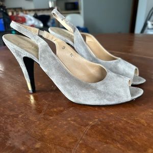 Vintage Garolini Grey Suede Slingback Peeptoe Size 9 N